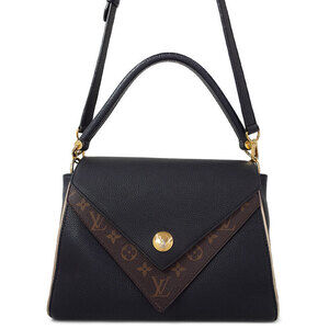 Louis Vuitton Grained Calfskin Monogram Double V 2way handbag Black